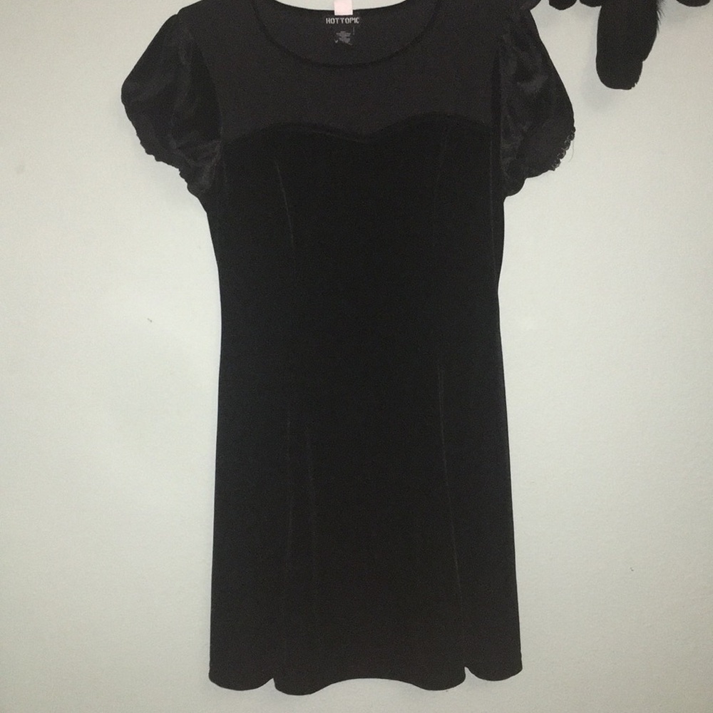 Black Velvet Polka Dot Mesh Hot Topic Dress - Picture 2 of 5
